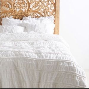 Anthropologie White Ruffle Duvet Cover & Euro Sham